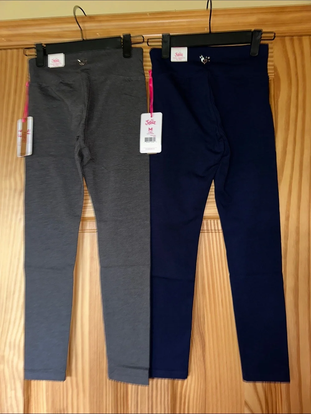 Justice Full-Length Girls' Leggings (2-Pack) steel heather/french navy NWT